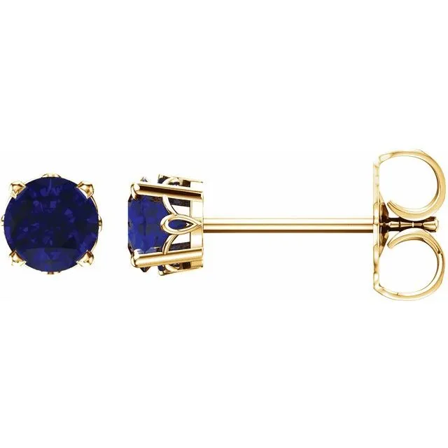 Earrings 14K Yellow Gold LabGrown Sapphire 4Prong Scroll Setting Stud Earrings TreasureFineJewelers Earrings 14K Yellow Gold LabGrown Sapphire 4Prong Scroll Setting Stud Earrings TreasureFineJewelers
