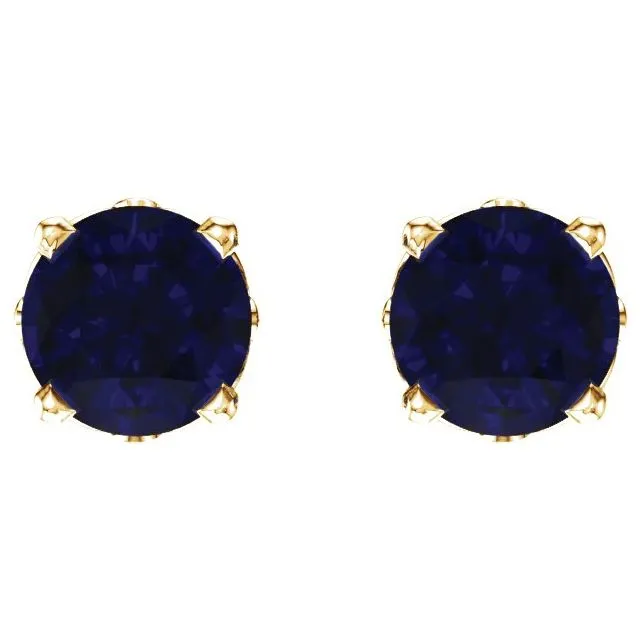 Earrings 14K Yellow Gold LabGrown Sapphire 4Prong Scroll Setting Stud Earrings TreasureFineJewelers