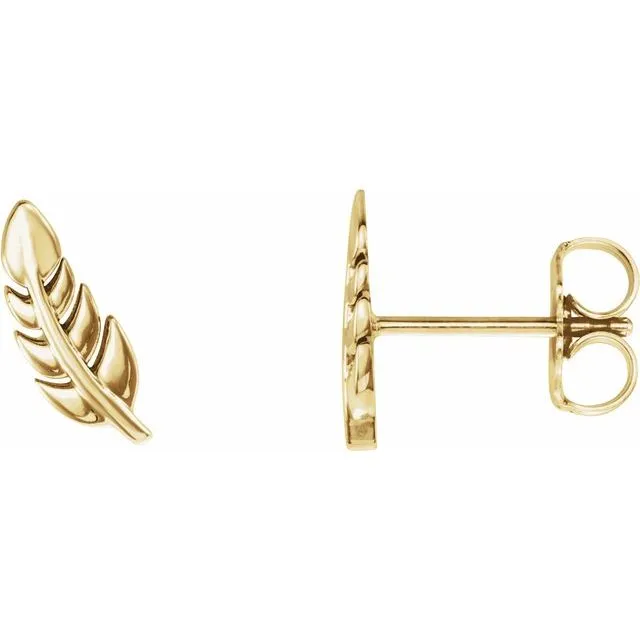 Earrings 14K Yellow Leaf Earrings TreasureFineJewelers
