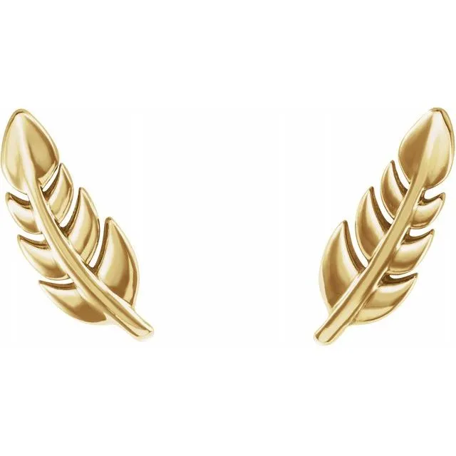 Earrings 14K Yellow Leaf Earrings TreasureFineJewelers