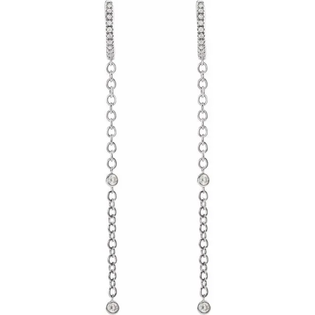 Earrings TreasureFineJewelers 14K White 14 CTW Diamond Hinged Hoop Chain Earrings