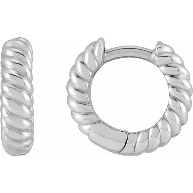 Earrings TreasureFineJewelers 14K White Gold 105mm Left Rope Huggie Hoop Earring Earrings TreasureFineJewelers 14K White Gold 105mm Left Rope Huggie Hoop Earring