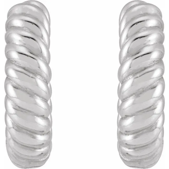 Earrings TreasureFineJewelers 14K White Gold 105mm Left Rope Huggie Hoop Earring