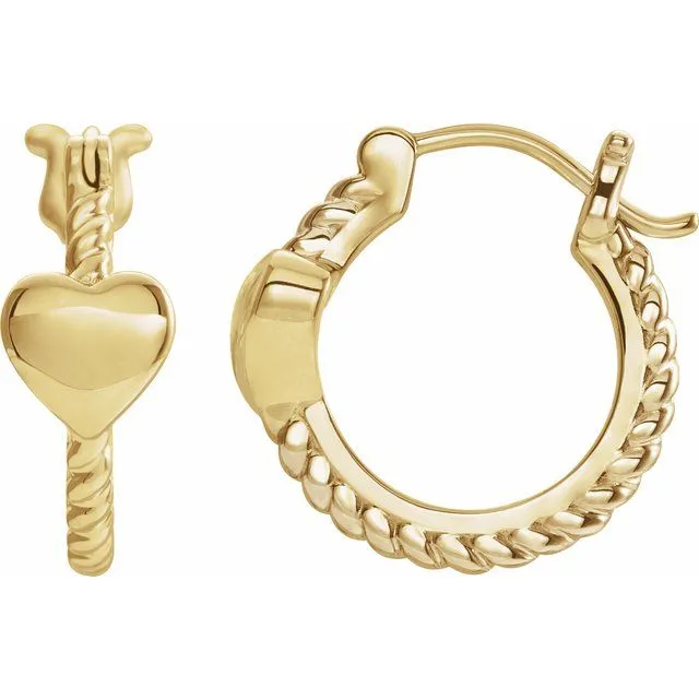 Earrings TreasureFineJewelers 14K Yellow 14 mm Heart Rope Hoop Earrings
