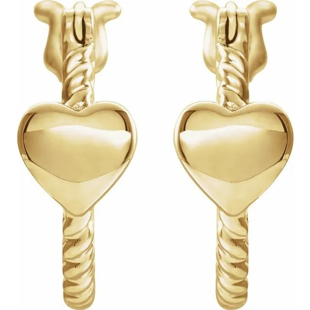 Earrings TreasureFineJewelers 14K Yellow 14 mm Heart Rope Hoop Earrings