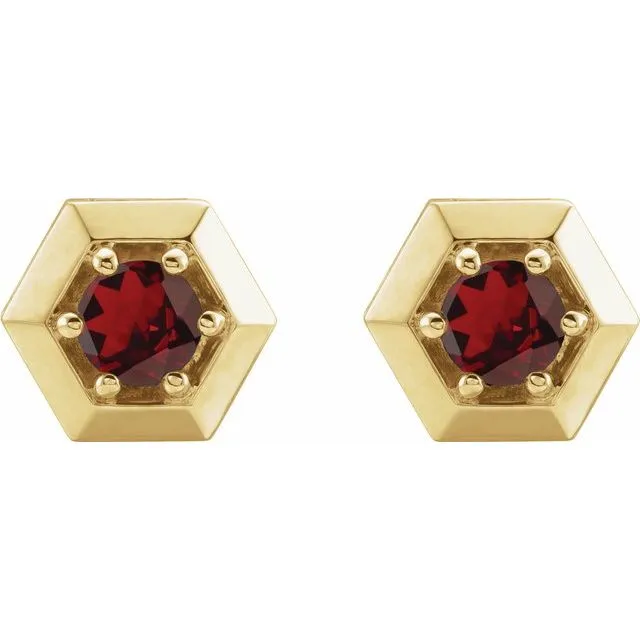 Earrings TreasureFineJewelers 14K Yellow Gold Natural Mozambique Garnet Geometric Earrings