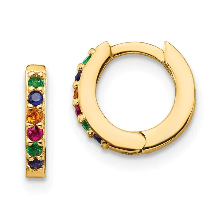 Earrings TreasureFineJewelers Prizma Sterling Silver Goldtone 14K Flash Goldplated Colorful CZ Small Hinged Hoop Earrings Earrings TreasureFineJewelers Prizma Sterling Silver Goldtone 14K Flash Goldplated Colorful CZ Small Hinged Hoop Earrings