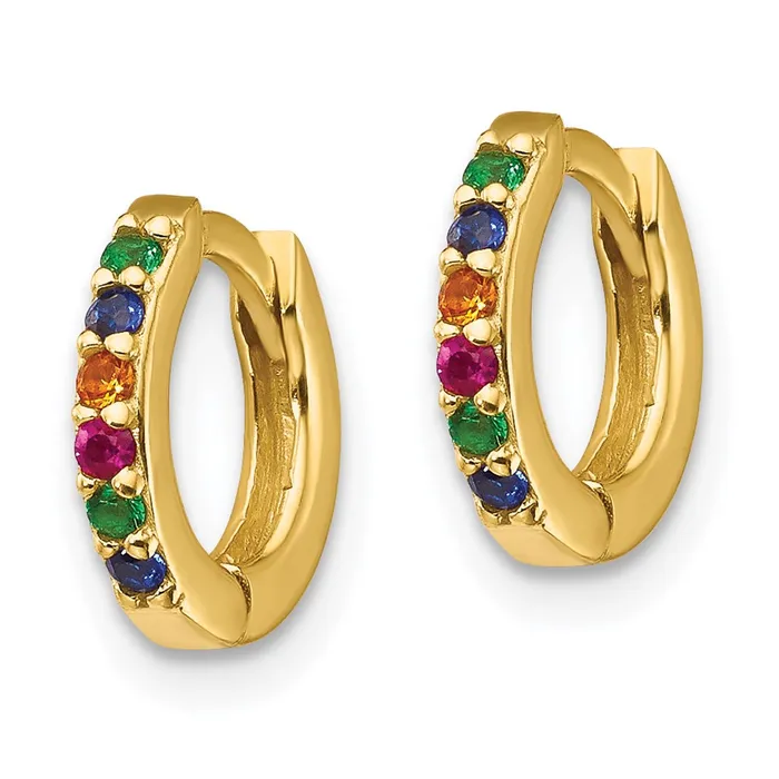 Earrings TreasureFineJewelers Prizma Sterling Silver Goldtone 14K Flash Goldplated Colorful CZ Small Hinged Hoop Earrings