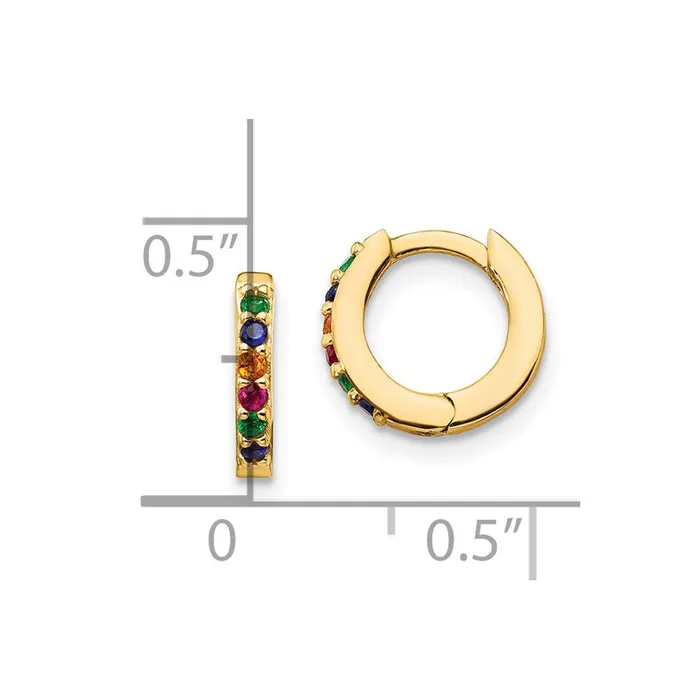 Earrings TreasureFineJewelers Prizma Sterling Silver Goldtone 14K Flash Goldplated Colorful CZ Small Hinged Hoop Earrings