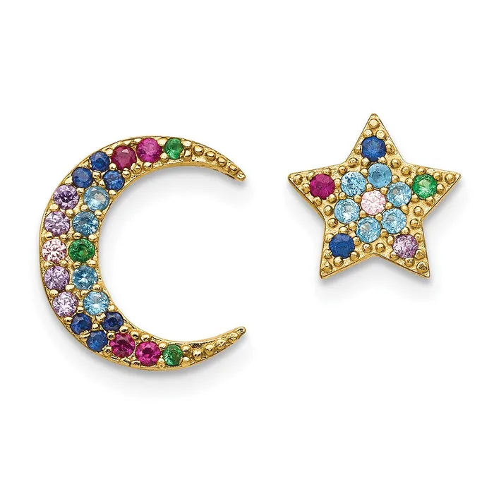 Earrings TreasureFineJewelers Prizma Sterling Silver Goldtone 14K Flash Goldplated Moon and Star Colorful CZ Post Earrings Earrings TreasureFineJewelers Prizma Sterling Silver Goldtone 14K Flash Goldplated Moon and Star Colorful CZ Post Earrings