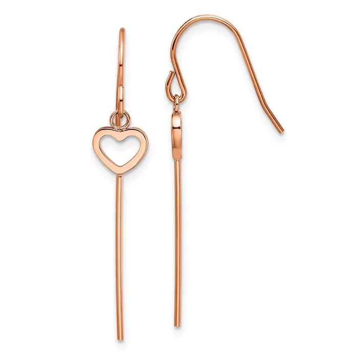 Earrings TreasureFineJewelers Stainless Steel Polished Rose IP HeartBar Dangle Shepherd Hook Earrings Earrings TreasureFineJewelers Stainless Steel Polished Rose IP HeartBar Dangle Shepherd Hook Earrings