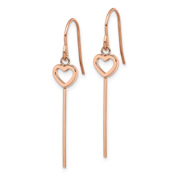 Earrings TreasureFineJewelers Stainless Steel Polished Rose IP HeartBar Dangle Shepherd Hook Earrings