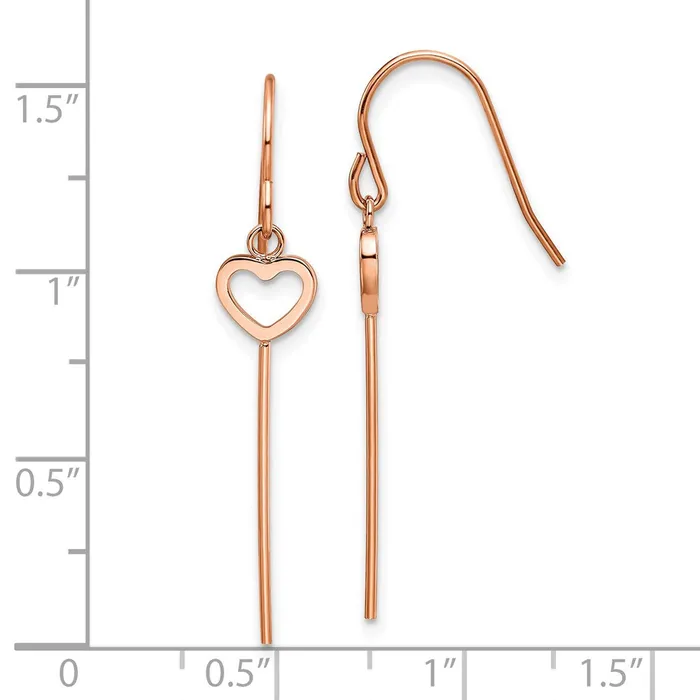 Earrings TreasureFineJewelers Stainless Steel Polished Rose IP HeartBar Dangle Shepherd Hook Earrings
