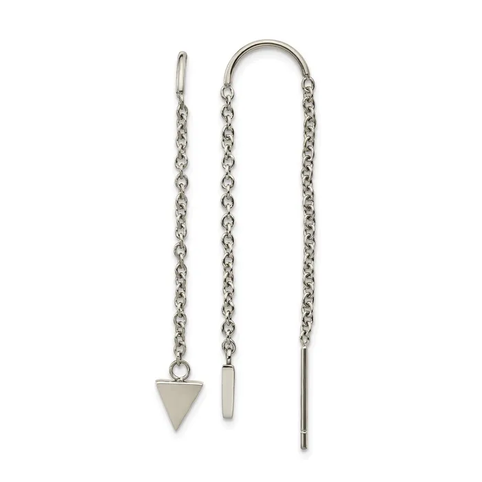 Earrings TreasureFineJewelers Stainless Steel Polished Triangle Dangle Threader Earrings Earrings TreasureFineJewelers Stainless Steel Polished Triangle Dangle Threader Earrings