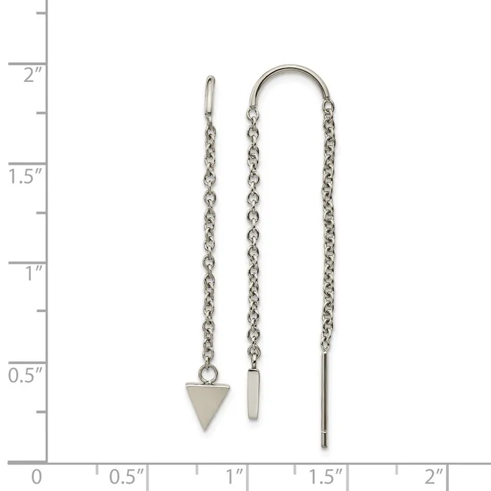 Earrings TreasureFineJewelers Stainless Steel Polished Triangle Dangle Threader Earrings