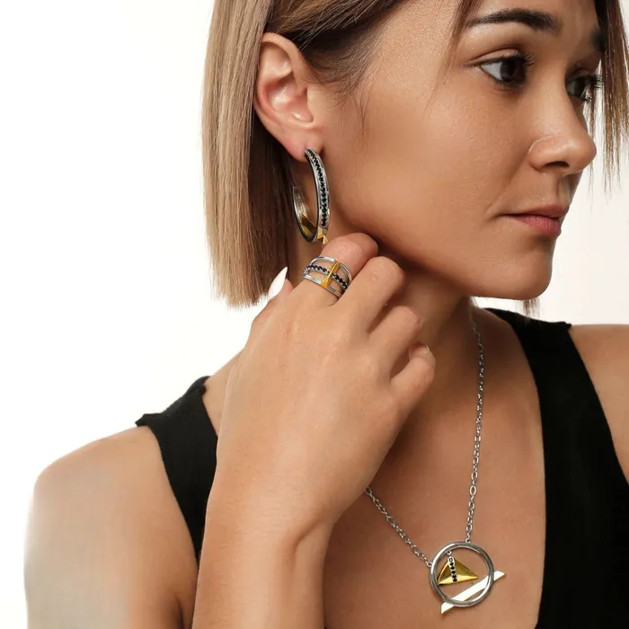 Earrings Trendolla Jewelry Black Cubic Zirconia Diamond Triangle Earrings Multiple Perspectives collection Designed by Alexandra Baltazar