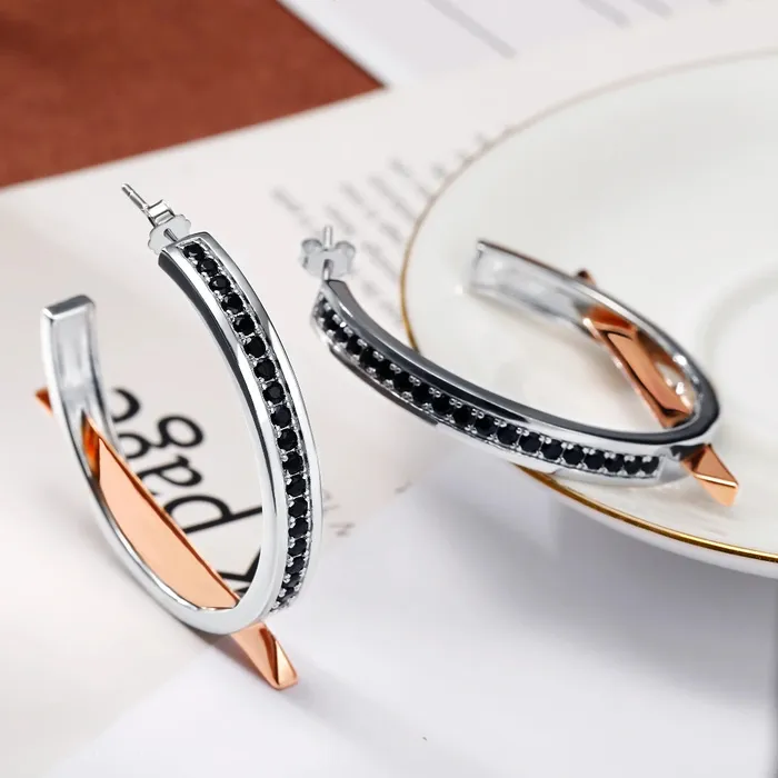 Earrings Trendolla Jewelry Black Cubic Zirconia Diamond Triangle Earrings Multiple Perspectives collection Designed by Alexandra Baltazar