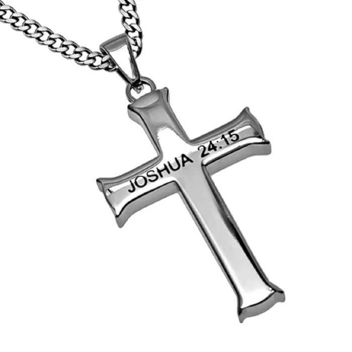 Joshua 2415 Necklace Cross Pendant ME AND MY HOUSE Bible Verse Stainless Steel with Curb Chain North Arrow Shop Necklaces Joshua 2415 Necklace Cross Pendant ME AND MY HOUSE Bible Verse Stainless Steel with Curb Chain North Arrow Shop Necklaces
