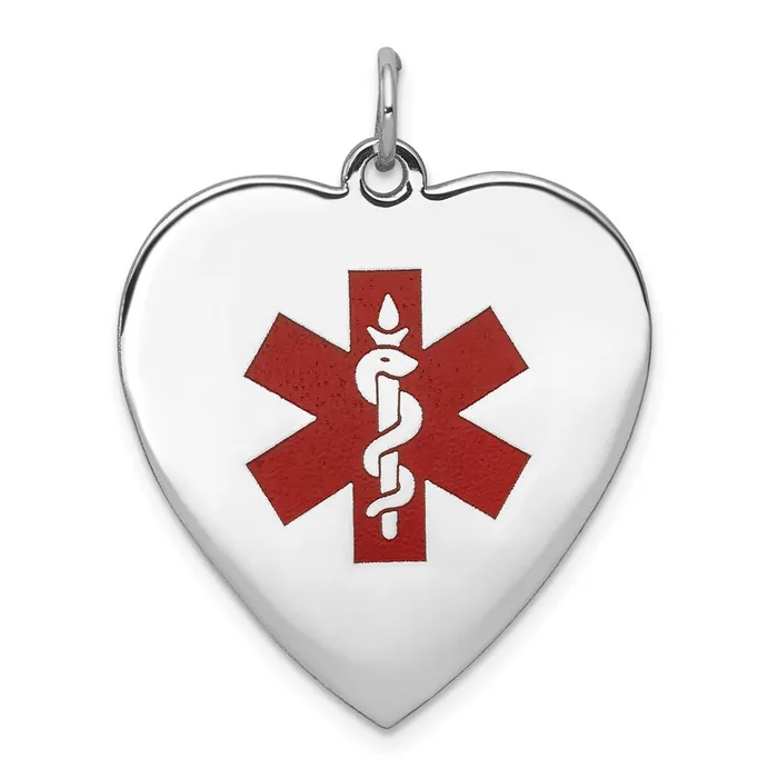 Necklaces 14k White Gold WG HeartShaped Enameled Medical Jewelry Pendant TreasureFineJewelers Necklaces 14k White Gold WG HeartShaped Enameled Medical Jewelry Pendant TreasureFineJewelers