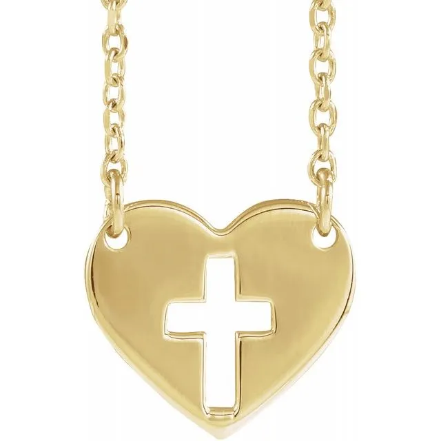 Necklaces 14K Yellow Pierced Cross Heart 1618 Necklace TreasureFineJewelers Necklaces 14K Yellow Pierced Cross Heart 1618 Necklace TreasureFineJewelers