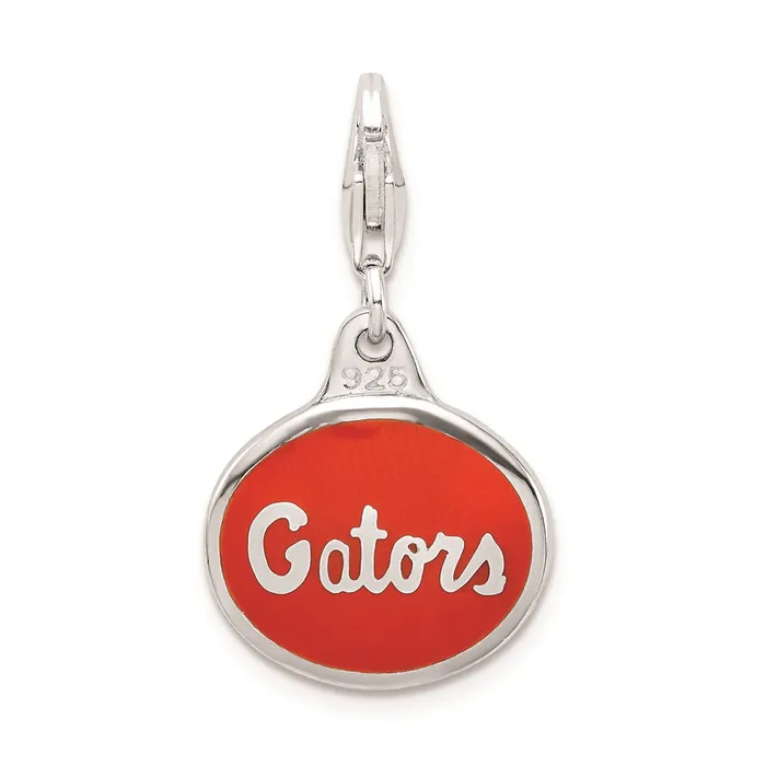 Necklaces Amore La Vita Sterling Silver Rhodiumplated Polished Enameled University of Florida Charm with Fancy Lobster Clasp TreasureFineJewelers