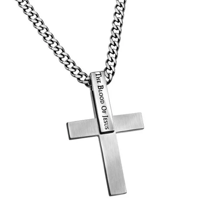 Necklaces North Arrow Shop BLOOD OF JESUS Bible Verse Simple Cross Pendant with Stainless Steel Curb Chain Necklaces North Arrow Shop BLOOD OF JESUS Bible Verse Simple Cross Pendant with Stainless Steel Curb Chain