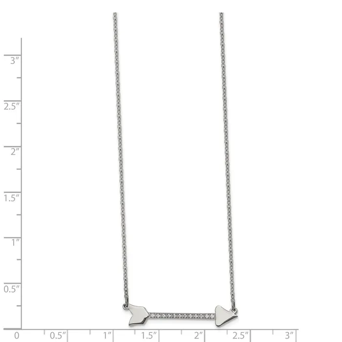 Necklaces Stainless Steel Polished wCZ Arrow 175in Necklace TreasureFineJewelers