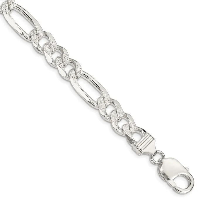 Necklaces Sterling Silver 105mm Pav Flat Figaro Chain TreasureFineJewelers Necklaces Sterling Silver 105mm Pav Flat Figaro Chain TreasureFineJewelers
