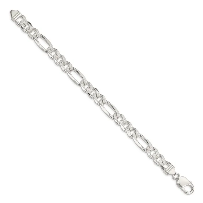 Necklaces Sterling Silver 105mm Pav Flat Figaro Chain TreasureFineJewelers