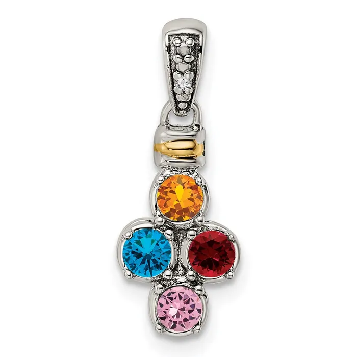 Necklaces Sterling Silver 14k Fourstone and Diamond Mothers Pendant TreasureFineJewelers