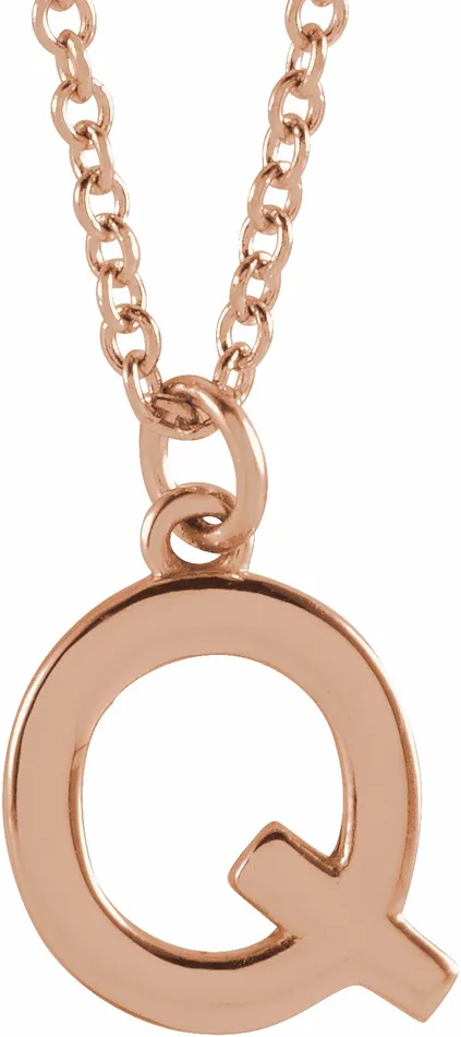Necklaces TreasureFineJewelers 14K Rose Gold Initial Q Dangle 18 Necklace