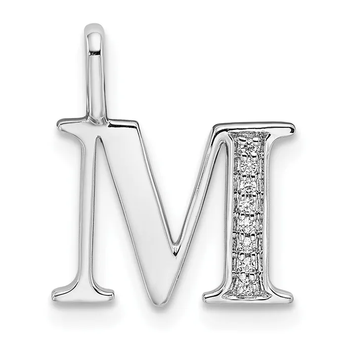 Necklaces TreasureFineJewelers 14K White Gold Diamond Letter M Initial Pendant Necklaces TreasureFineJewelers 14K White Gold Diamond Letter M Initial Pendant