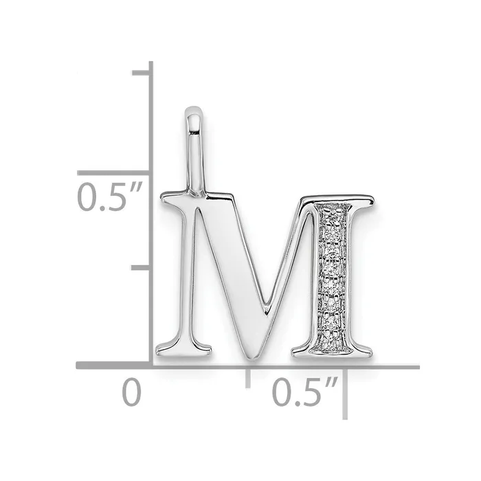 Necklaces TreasureFineJewelers 14K White Gold Diamond Letter M Initial Pendant