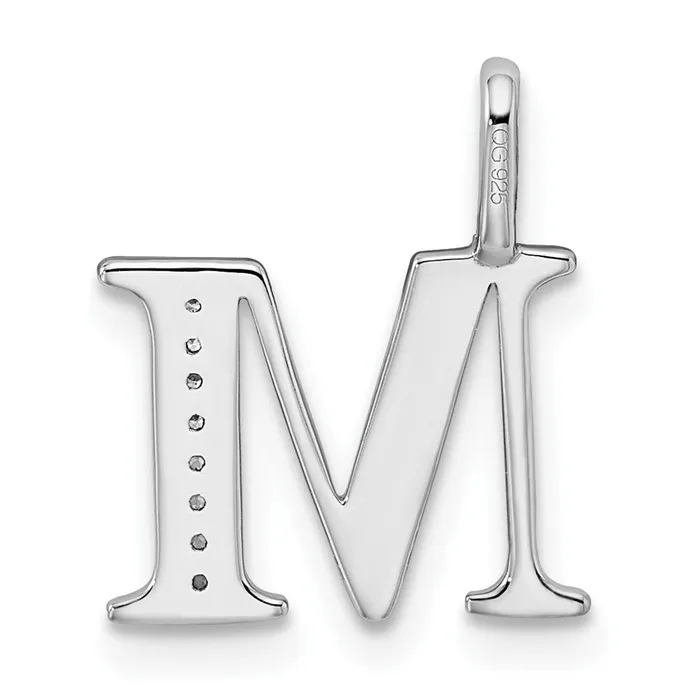 Necklaces TreasureFineJewelers 14K White Gold Diamond Letter M Initial Pendant
