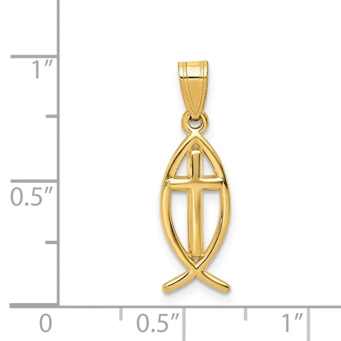 Necklaces TreasureFineJewelers 14k Yellow Gold Ichthus Fish Pendant