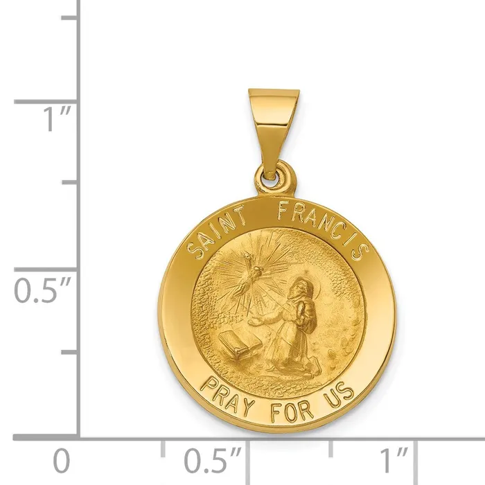 Necklaces TreasureFineJewelers 14k Yellow Gold Polished and Satin St Francis Medal Hollow Pendant