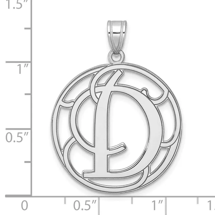 Necklaces TreasureFineJewelers Large Sterling Silver Rhodiumplated Fancy Script Letter D Initial Pendant