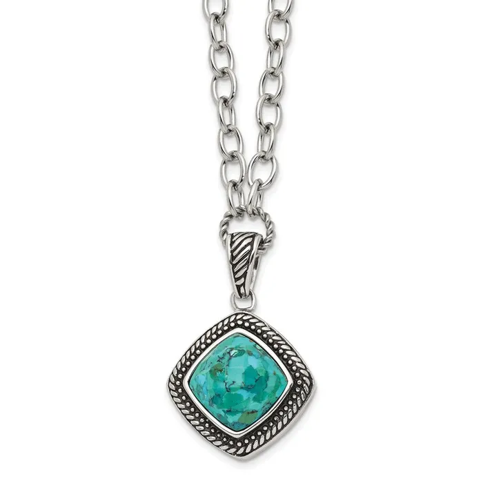 Necklaces TreasureFineJewelers Stainless Steel PolishedAntiqued Imitation Turquoise 205in Necklace