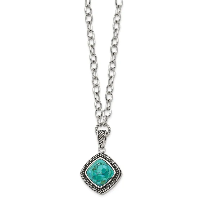 Necklaces TreasureFineJewelers Stainless Steel PolishedAntiqued Imitation Turquoise 205in Necklace