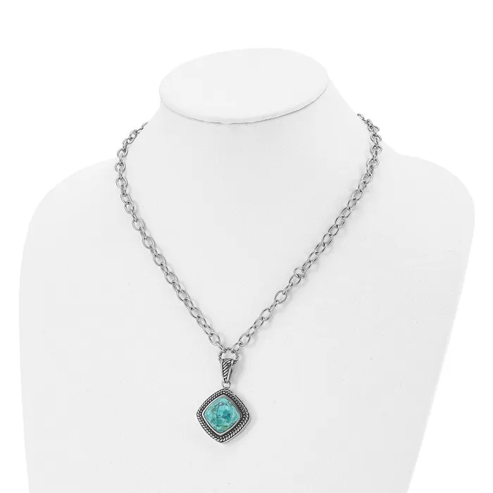 Necklaces TreasureFineJewelers Stainless Steel PolishedAntiqued Imitation Turquoise 205in Necklace