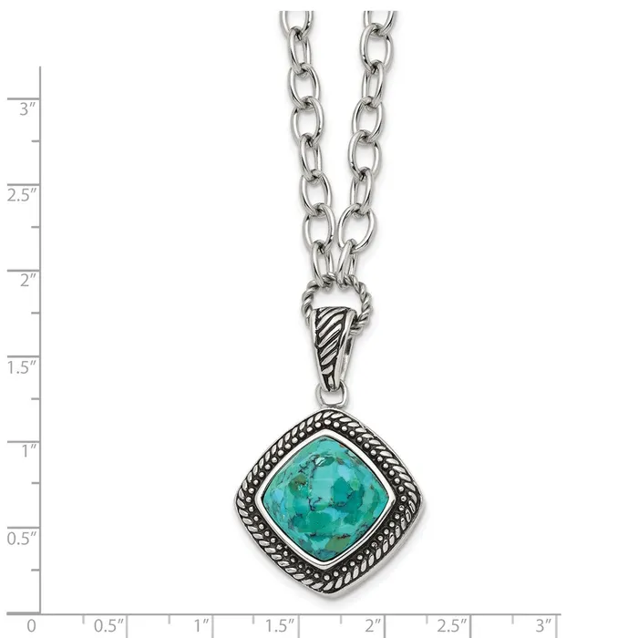 Necklaces TreasureFineJewelers Stainless Steel PolishedAntiqued Imitation Turquoise 205in Necklace