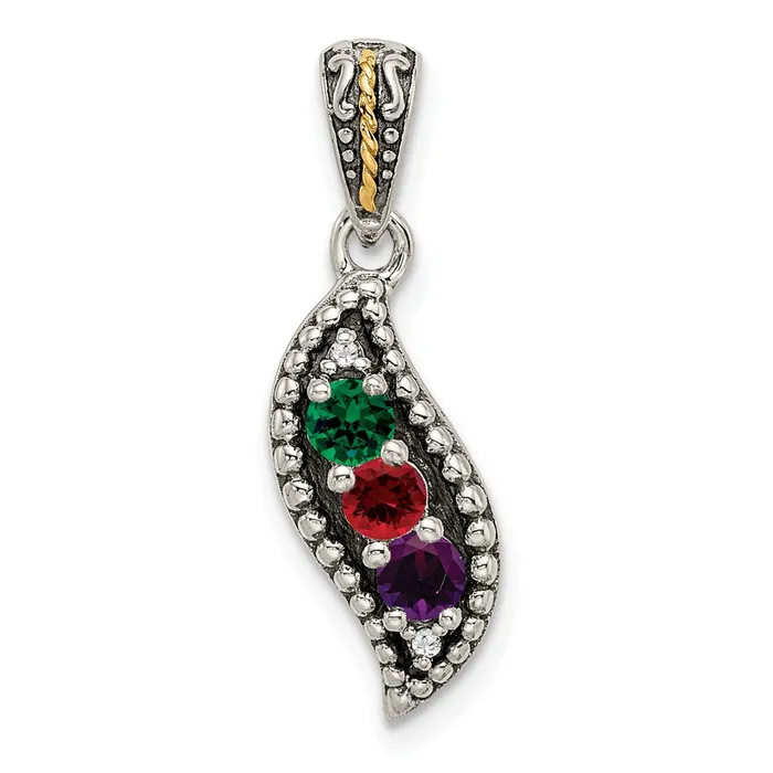Necklaces TreasureFineJewelers Sterling Silver 14k Threestone and Diamond Mothers Pendant