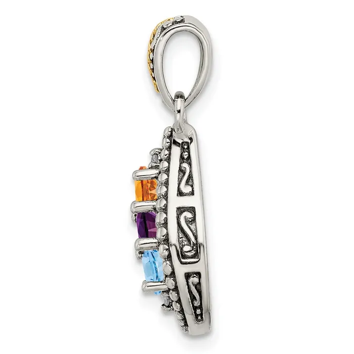 Necklaces TreasureFineJewelers Sterling Silver 14k Threestone and Diamond Mothers Pendant