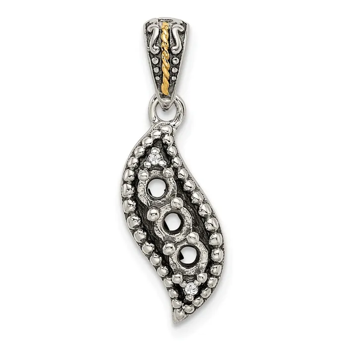 Necklaces TreasureFineJewelers Sterling Silver 14k Threestone and Diamond Mothers Pendant