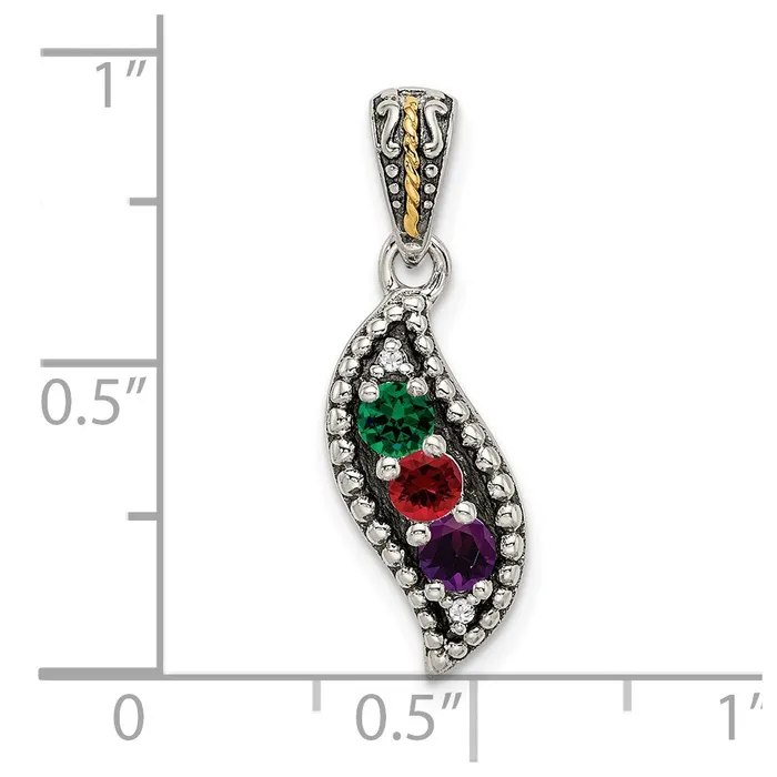 Necklaces TreasureFineJewelers Sterling Silver 14k Threestone and Diamond Mothers Pendant