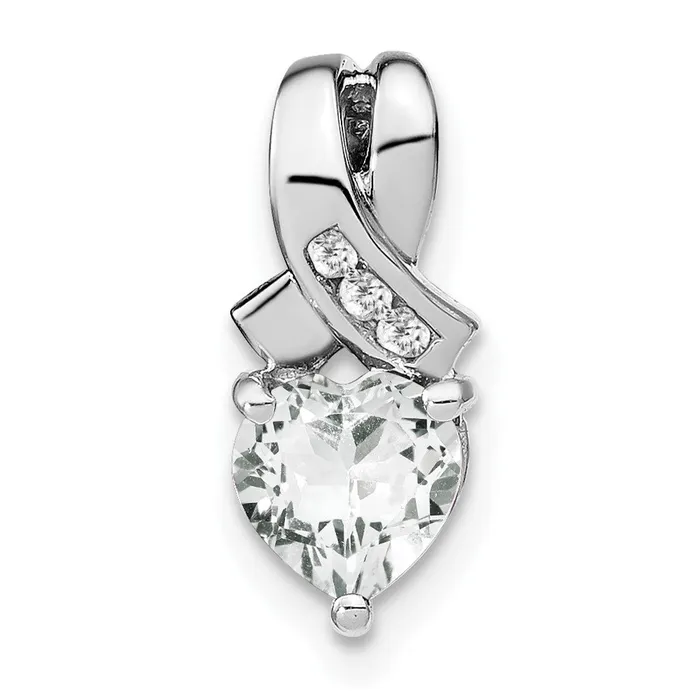 Necklaces TreasureFineJewelers Sterling Silver White Topaz and Diamond Pendant Necklaces TreasureFineJewelers Sterling Silver White Topaz and Diamond Pendant