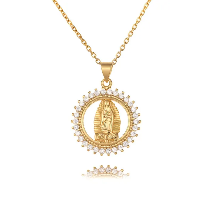 Necklaces Trendolla Jewelry 18K Gold Plated Virgin Mary Religious Sun Moon Virgencita Necklace Necklaces Trendolla Jewelry 18K Gold Plated Virgin Mary Religious Sun Moon Virgencita Necklace