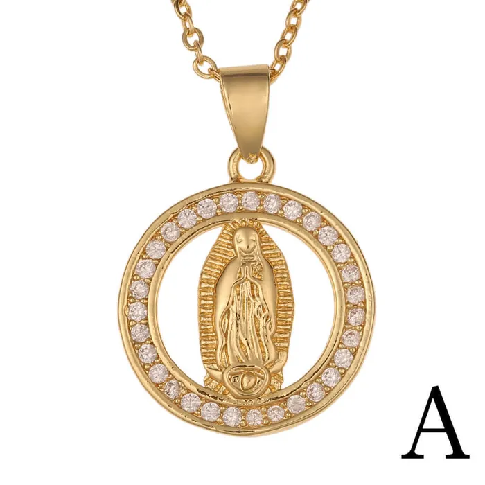 Necklaces Trendolla Jewelry 18K Gold Plated Virgin Mary Religious Sun Moon Virgencita Necklace