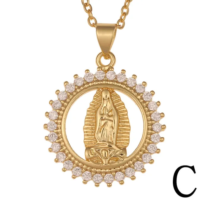 Necklaces Trendolla Jewelry 18K Gold Plated Virgin Mary Religious Sun Moon Virgencita Necklace