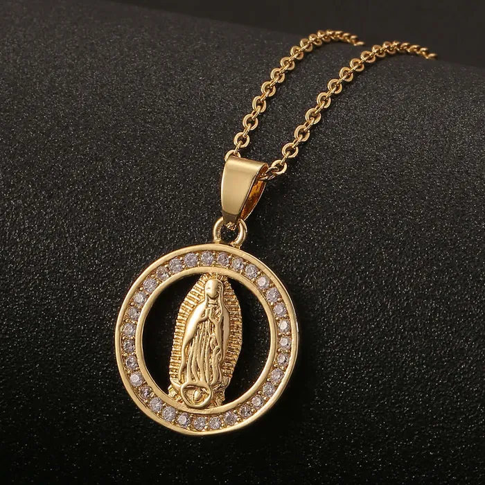 Necklaces Trendolla Jewelry 18K Gold Plated Virgin Mary Religious Sun Moon Virgencita Necklace